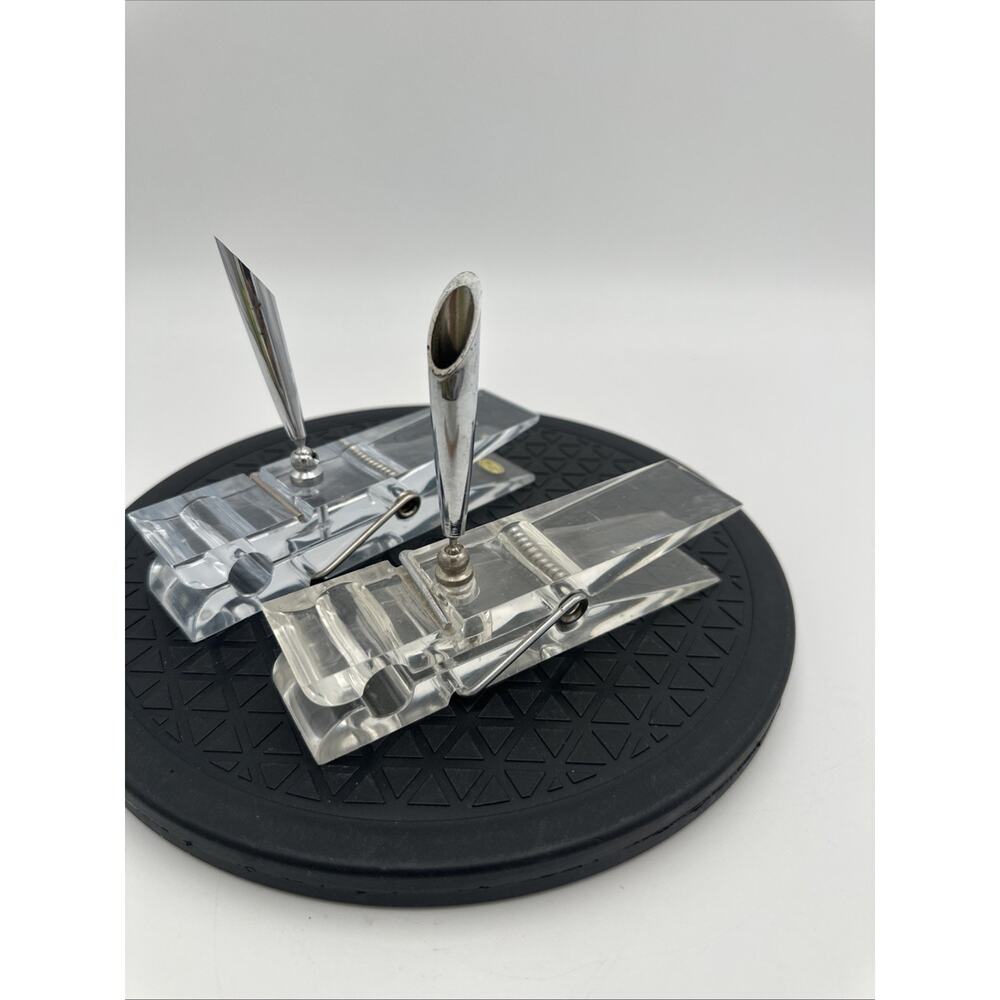 2 Vintage Oversized Clear Lucite Acrylic Clothespin Paperweight Desk Item